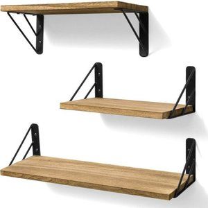 Set of 3 Rustic Wood Wall Mounted Floating Shelves Decor for Any Rooms